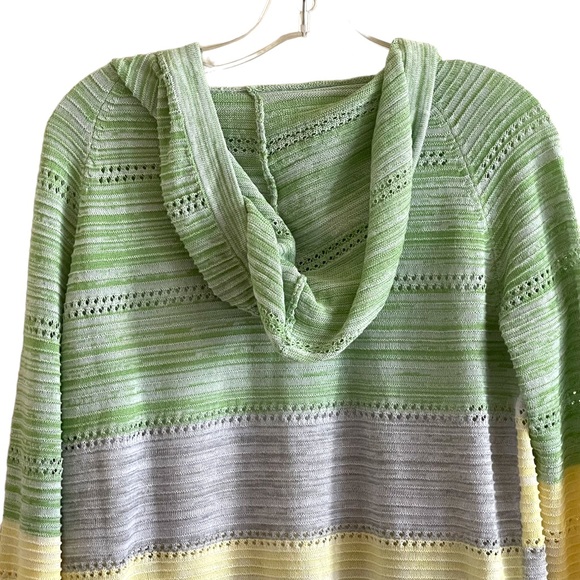 Lightweight block green, yellow, white & gray striped long sleeve hoodie - Picture 11 of 14